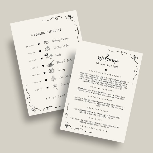 Hand Drawn Icons Wedding Welcome Timeline Card (Creator Uploaded)