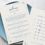 Hand Drawn Icons Wedding Welcome Timeline Card<br><div class="desc">Welcome guests with this hand drawn wedding timeline card,  featuring whimsical,  playful icons,  quirky French-inspired illustrations,  and editable colors to match your theme. Perfect for a fun,  lighthearted wedding,  this creative welcome letter and itinerary adds charm to your day-of schedule or welcome bag insert with personality and flair.</div>
