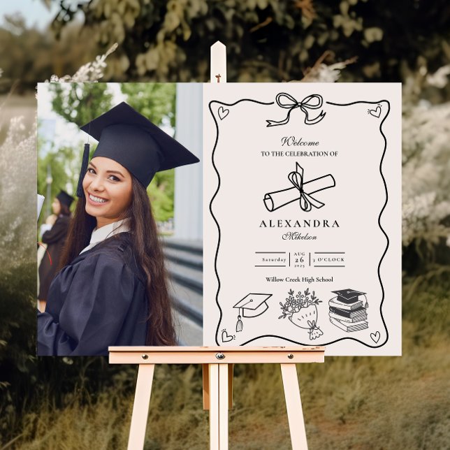 Hand Drawn Illustrated Black & White Graduation  Foam Board (Creator Uploaded)