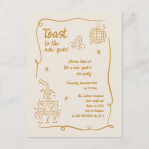 Hand Drawn Illustrated New Years Eve Party Holiday Postcard