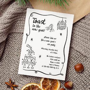 Hand Drawn Illustrated New Years Eve Party In Invitation
