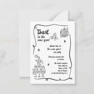 Hand Drawn Illustrated New Years Eve Party In Note Card