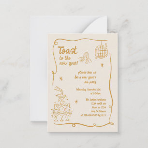Hand Drawn Illustrated New Years Eve Party In Note Card
