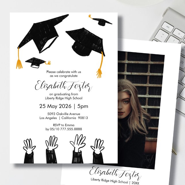 Hand drawn illustrated photo graduation Invitation (Creator Uploaded)