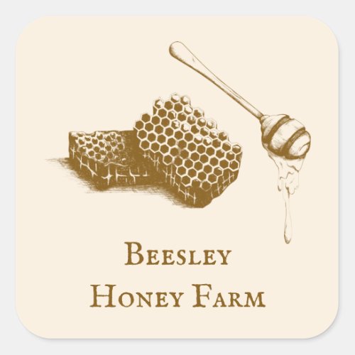 Hand drawn Illustration Honey Farm Beekeeper Square Sticker