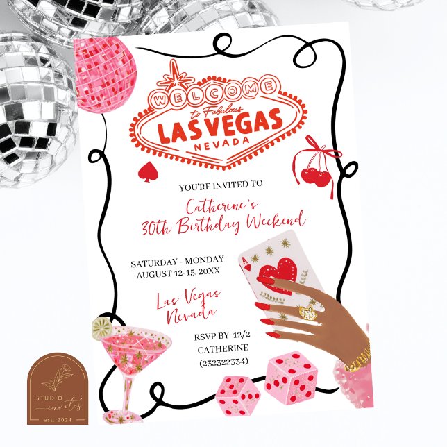 Hand Drawn Illustration Las Vegas Birthday Weekend Invitation (Creator Uploaded)