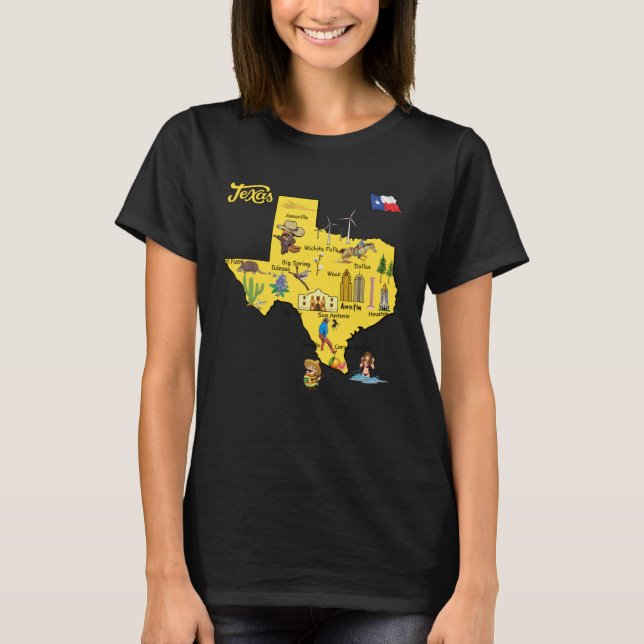 Hand Drawn Illustration of Texas Map Tourist Desti T-Shirt (Front)