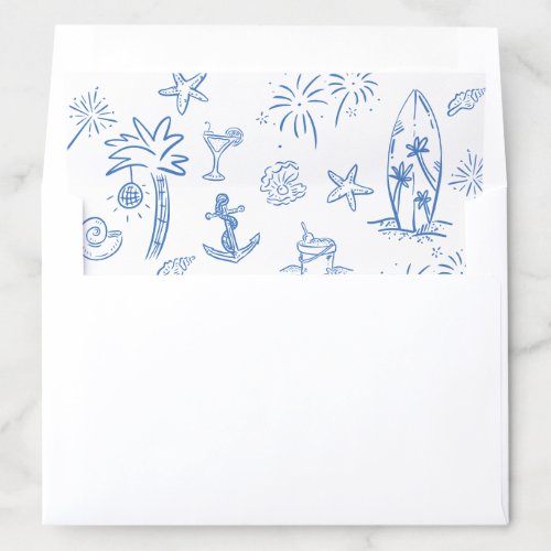 Hand Drawn Illustrations Doodles Beach Wedding Envelope Liner