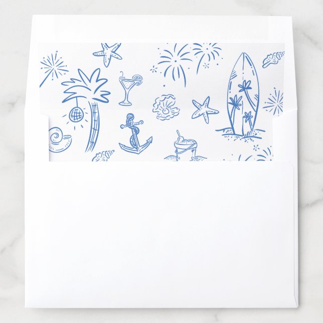 Hand Drawn Illustrations Doodles Beach Wedding Envelope Liner (In Envelope)