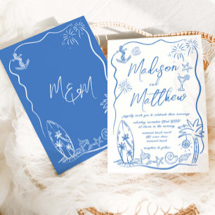 Hand Drawn Illustrations Doodles Beach Wedding Invitation