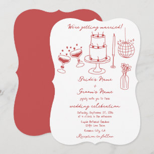Hand Drawn Illustrations Doodles Maroon Wedding Invitation