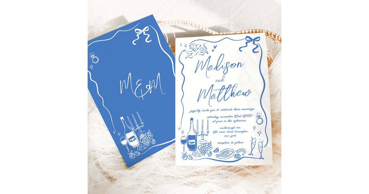 Hand Drawn Illustrations Doodles Wedding  Invitation