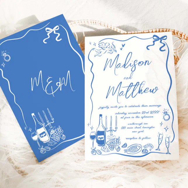 Hand Drawn Illustrations Doodles Wedding Invitation