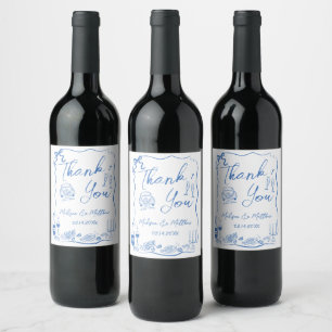 Hand Drawn Illustrations Doodles Wedding Party Wine Label