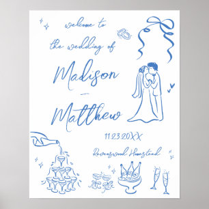 Hand Drawn Illustrations Drawings Wedding Welcome Poster