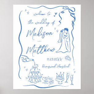 Hand Drawn Illustrations Drawings Wedding Welcome Poster