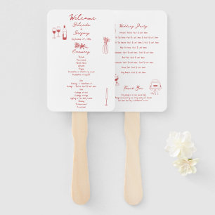 Hand Drawn Illustrations Maroon Wedding Program Fan