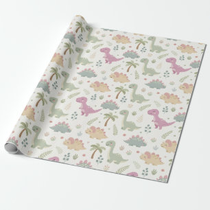 Hand-Drawn Illustrations Pastel Friendly Dinosaurs Wrapping Paper
