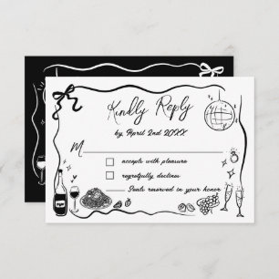 Hand Drawn Illustrations Scribble Doodles Wedding RSVP Card