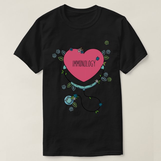 Hand Drawn Immunology Stethoscope Love Cute Immuno T-Shirt (Design Front)