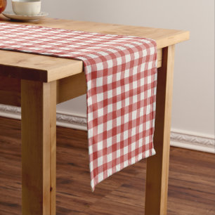 Hand Drawn Imperfect Plaid Farmhouse Dark Red Short Table Runner