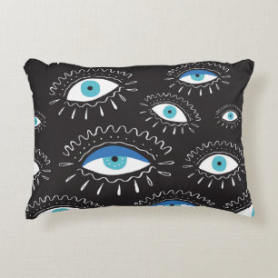 Hand drawn indian aztec tribal eye with feathers f accent pillow