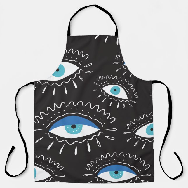 Hand drawn indian aztec tribal eye with feathers f apron (Front)