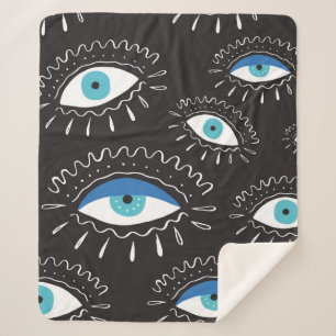 Hand drawn indian aztec tribal eye with feathers f sherpa blanket