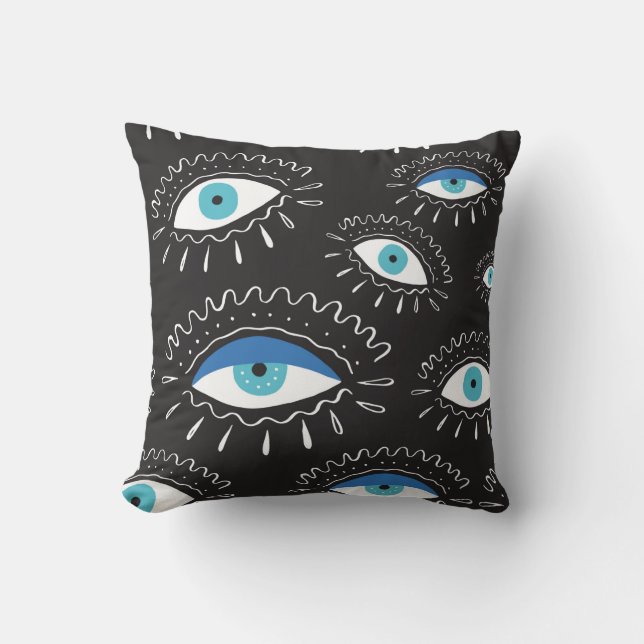 Hand drawn indian aztec tribal eye with feathers f throw pillow (Front)