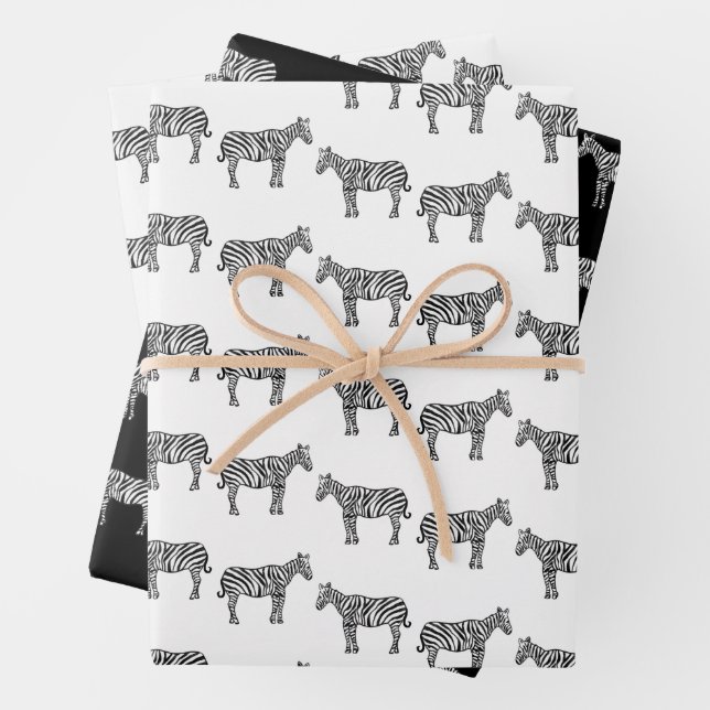 Hand-Drawn Ink Zebra Safari Zoo Animal Wildlife Wrapping Paper Sheets (In situ)