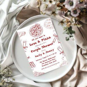 Hand Drawn is love & Pizza Bridal Shower Invitation