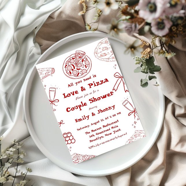 Hand Drawn is love & Pizza Bridal Shower  Invitation (Creator Uploaded)