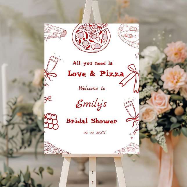 Hand Drawn is love & Pizza Bridal Shower welcome  Foam Board (Creator Uploaded)