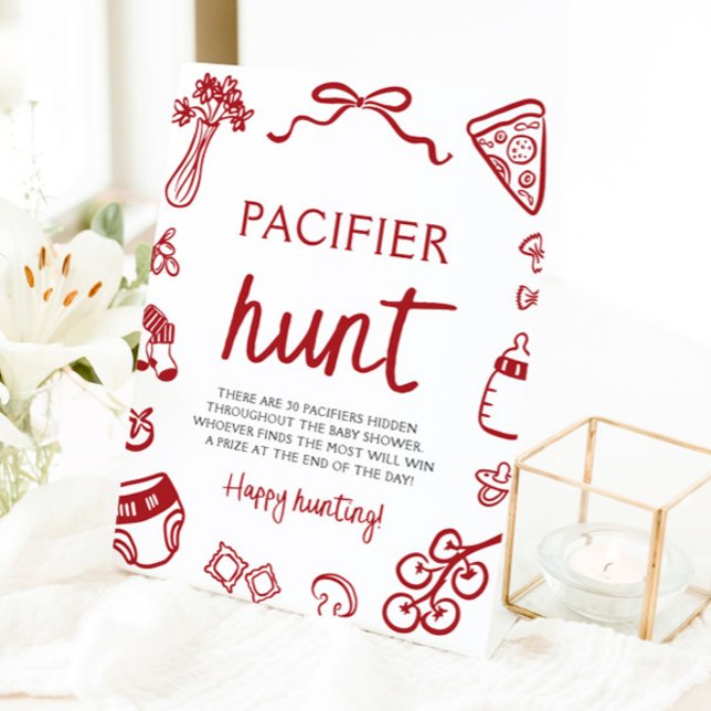 Hand Drawn Italian Baby Pacifier Hunt Baby Shower Pedestal Sign (Hand Drawn Italian Baby Pacifier Hunt Baby Shower Sign)