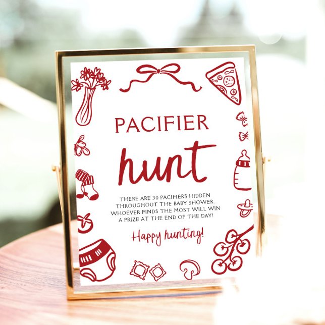 Hand Drawn Italian Baby Pacifier Hunt Baby Shower Poster (Hand Drawn Italian Baby Pacifier Hunt Baby Shower Sign)