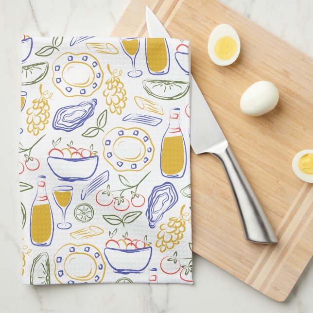 Hand Drawn Italian Food  Kitchen Towel (Quarter Fold)