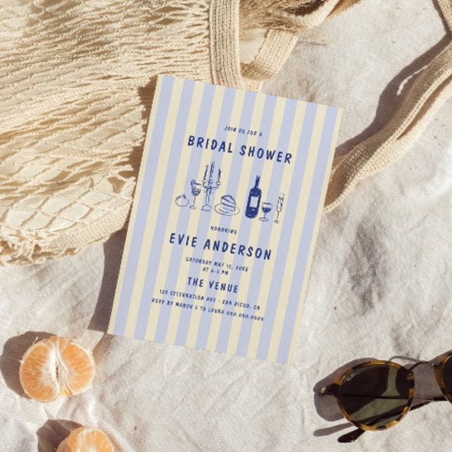 Hand Drawn Italian Food Striped Bridal Shower Invitation (Creator Uploaded)
