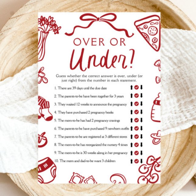 Hand Drawn Italian Over Or Under Baby Shower Game Invitation (Hand Drawn Italian Over Or Under Baby Shower Game)