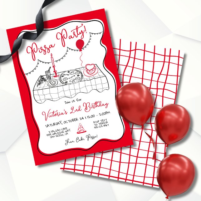 Hand Drawn Italian Pizza Party Birthday Invitation (Creator Uploaded)