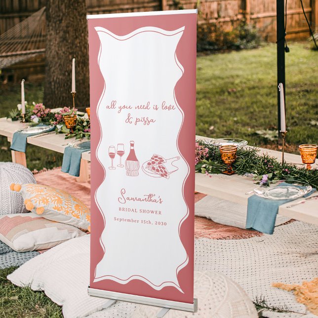 Hand Drawn Italian Pizza Wine Bridal Shower Sign (Hand Drawn Italian Pizza Wine Bridal Shower Sign)