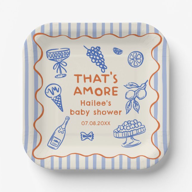 Hand Drawn Italian That's Amore Bridal Shower Paper Plates (Front)