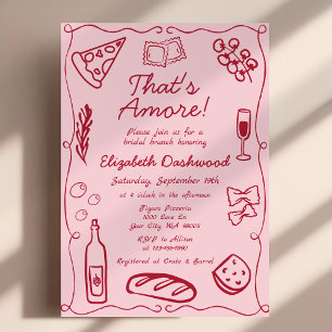 Hand Drawn Italian That's Amore Red Bridal Brunch Invitation