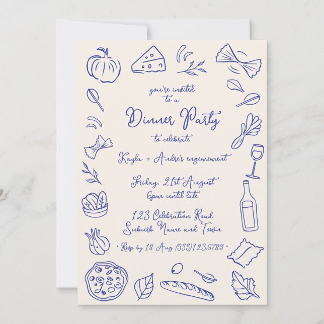 Hand Drawn Italian Theme Dinner Party Invitation (Front)