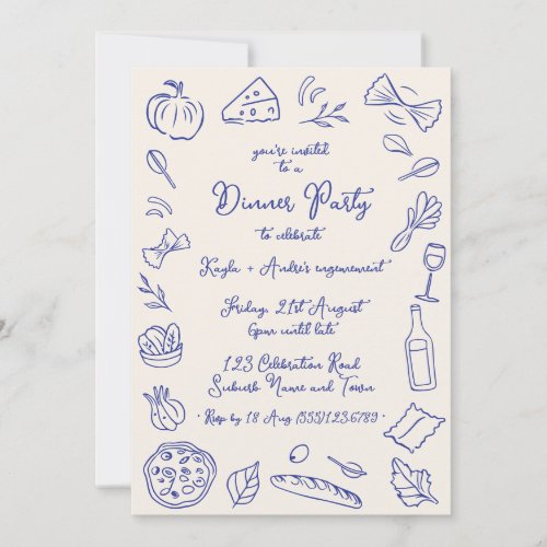 Hand Drawn Italian Theme Dinner Party Invitation