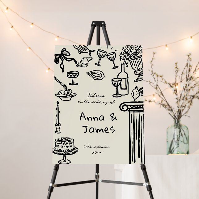 Hand Drawn Italian Wedding Foam Board (In Situ (Stand))