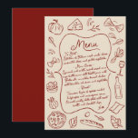 Hand Drawn Italian Wedding Menu<br><div class="desc">Enhance your wedding reception with this rustic red and cream illustrated menu card. Featuring hand-drawn food icons and a classic design, this customizable menu card adds a charming touch to your special day. Perfect for showcasing your carefully curated menu, this card is both elegant and functional, making it a beautiful...</div>