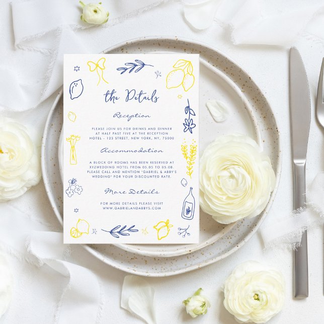 Hand Drawn Italy Lemon Handwriting Wedding Details Enclosure Card (Creator Uploaded)