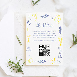 Hand Drawn Italy Lemon QR Code Wedding Details Enclosure Card