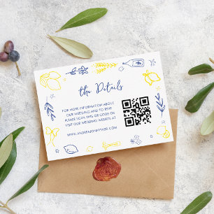 Hand Drawn Italy Theme QR Code Wedding Details Enclosure Card