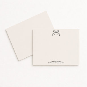 Hand Drawn Ivory and Black Bow Monogram Note Card